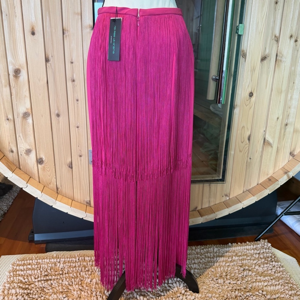 No Pise Le Grama Pink Fringed Maxi Sol Skirt - Size 6 - New with Tags NWT fringe - Picture 3 of 15
